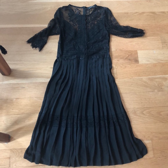 Zara Dresses & Skirts - Black lace pleated midi dress